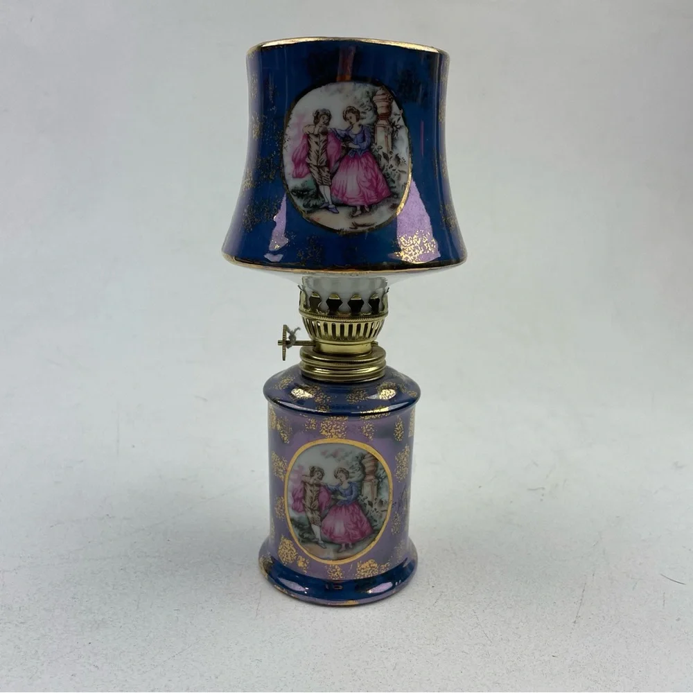 Midcentury Porcelain Mini Kero Oil Gold Lamp Japan